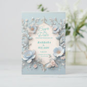 Unieke blauw-wit bewaart de datumkaart save the date (Staand voorkant)