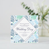 Unieke blauwe Abstracte eenlijns huwelijk Kaart (Staand voorkant)