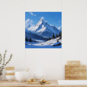 Unieke Blauwe Bergen Landschapsschilderij Poster (Keuken)