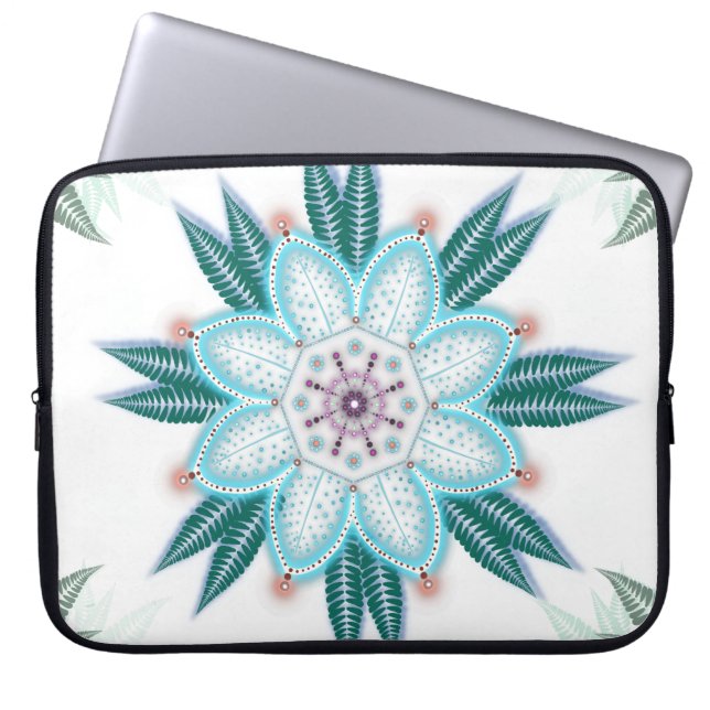 Unieke Blauwe Bloem Mandala Vibe Laptop Sleeve (Voorkant)