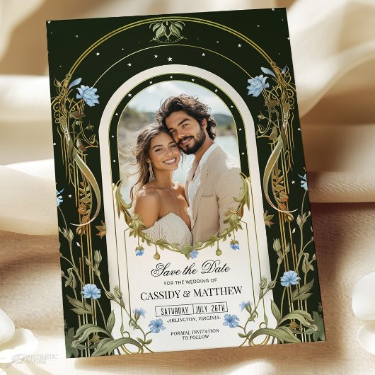 Unieke Blauwe Bloem Save the Date Foto Kaart