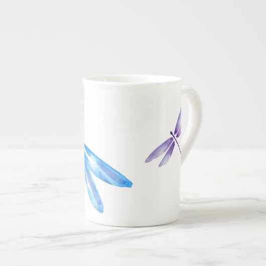 Unieke blauwe en Paarse Waterverf Dragonfly-Mok Porselein Kop (Voorkant rechts)