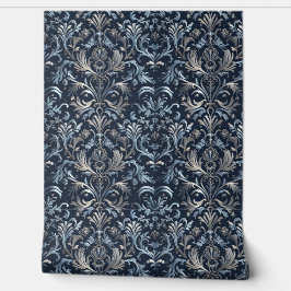 Unieke Blauwe en Zilveren Grijze Scroll Behang