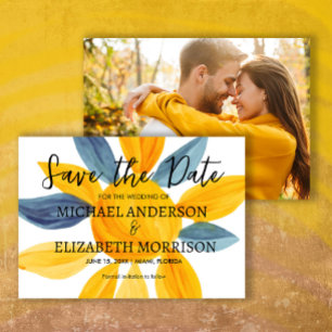 Unieke Blauwe Gele Trouwfoto Bewaar Datum Save The Date