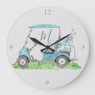 Unieke Blauwe Golf Cart Monogram Waterverf Grote Klok