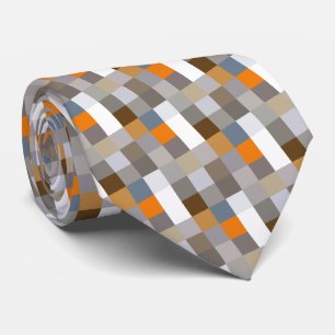 Unieke Blauwe Grijs Oranje Taupe Bruine Pixels Kun Stropdas