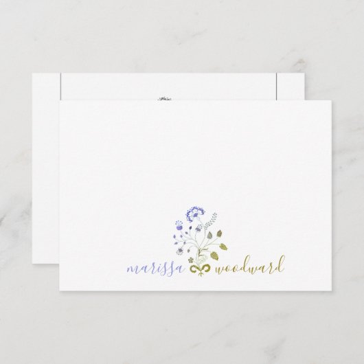 Unieke Blauwe Groene Bloemenwijnstok Script naam Notitiekaartje (Voorkant / Achterkant)