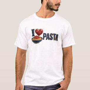 Unieke Blauwe I LOVE PASTA Visueel Ontwerp T-shirt
