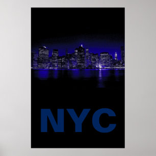 Unieke Blauwe New York City Poster