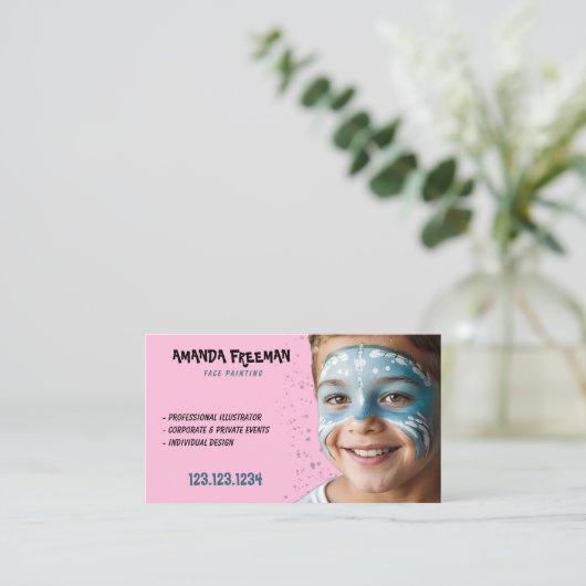 Unieke Blauwe & Roze Kinderen Gezicht Schilderen Visitekaartje (Staand voorkant)