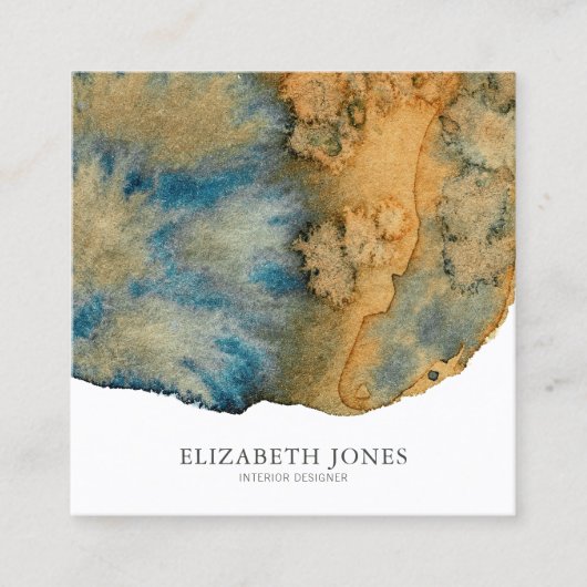 Unieke Blauwe Terracotta Abstracte Waterverf QR Co Vierkante Visitekaartje (Voorkant)