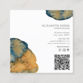 Unieke Blauwe Terracotta Abstracte Waterverf QR Co Vierkante Visitekaartje (Achterkant)