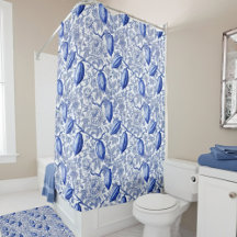 Unieke Blauwe Toile Cocoa Chic Botanische Patroon