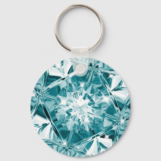 Unieke Blauwe Turquoise Diamant Aangepaste Naam Mo Sleutelhanger (Voorkant)