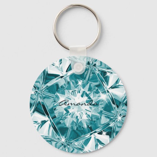 Unieke Blauwe Turquoise Diamant Aangepaste Naam Mo Sleutelhanger (Achterkant)