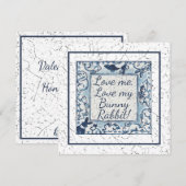 Unieke Blauwe Valentijn Rabbit Bunny Love Delft Feestdagenkaart (Voorkant / Achterkant)