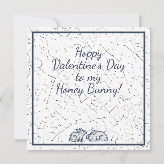 Unieke Blauwe Valentijn Rabbit Bunny Love Delft Feestdagenkaart (Achterkant)