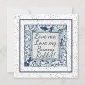 Unieke Blauwe Valentijn Rabbit Bunny Love Delft Feestdagenkaart (Voorkant)