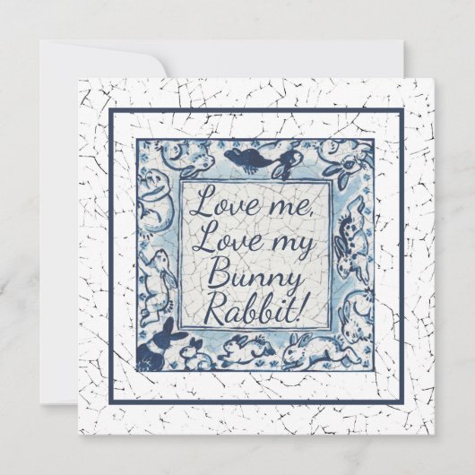 Unieke Blauwe Valentijn Rabbit Bunny Love Delft Feestdagenkaart (Voorkant)