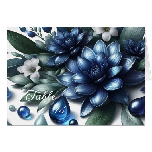 Unieke Blauwe Verf Hydrangea Tafelstoelkaart (Voorkant Horizontaal)