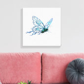 Unieke Blauwe Vlinder Canvas Kunst - Handgetekende (Insitu (Woonkamer))