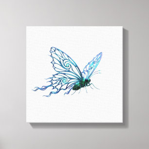 Unieke Blauwe Vlinder Canvas Kunst - Handgetekende