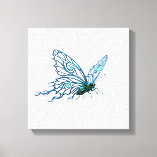 Unieke Blauwe Vlinder Canvas Kunst - Handgetekende (Voorkant)