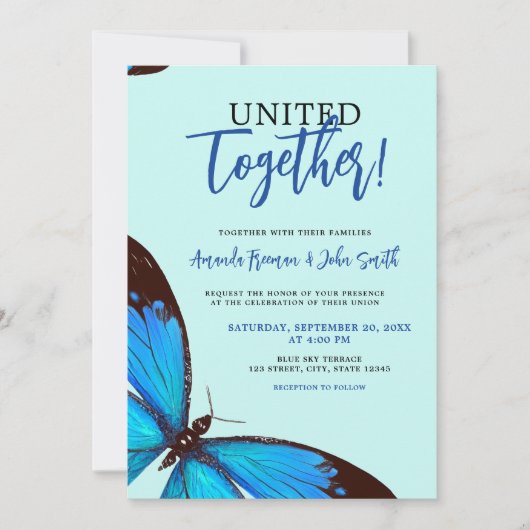 Unieke Blauwe Waterverf Vlinder Bruiloft Kaart (Voorkant)