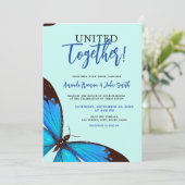 Unieke Blauwe Waterverf Vlinder Bruiloft Kaart (Staand voorkant)