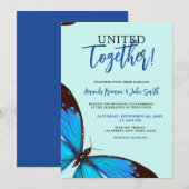 Unieke Blauwe Waterverf Vlinder Bruiloft Kaart (Voorkant / Achterkant)