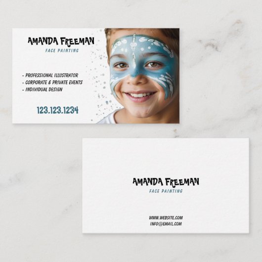 Unieke Blauwe & Witte Kinderen Gezicht Schilderen Visitekaartje (Voorkant / Achterkant)