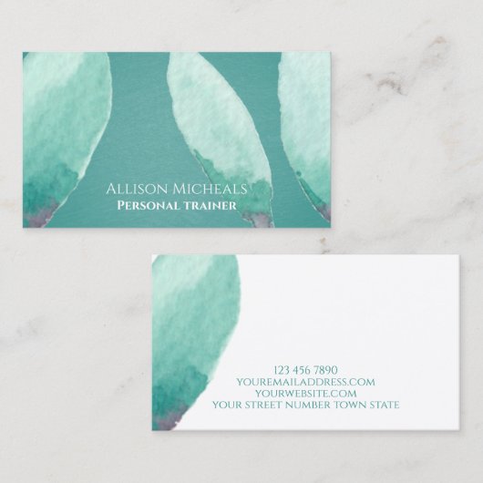 Unieke Blauwgroen Aqua Natuur Waterverf Profession Visitekaartje (Voorkant / Achterkant)