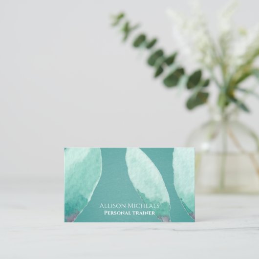 Unieke Blauwgroen Aqua Natuur Waterverf Profession Visitekaartje (Staand voorkant)