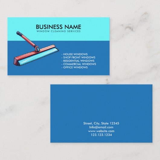 Unieke Blauwgroen en Blauwe Squeegee Raamreiniging Visitekaartje (Voorkant / Achterkant)