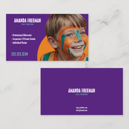 Unieke Blauwgroen en Paarse kunstenaar Gezicht Sch Visitekaartje (Voorkant / Achterkant)