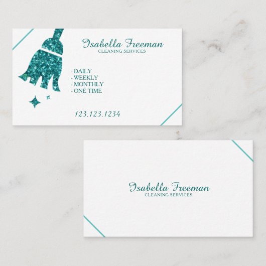 Unieke Blauwgroen Glitter Maid House CleanService  Visitekaartje
