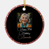 Unieke Bloemen Glitter 90ste Verjaardag Keramisch Ornament (Voorkant)