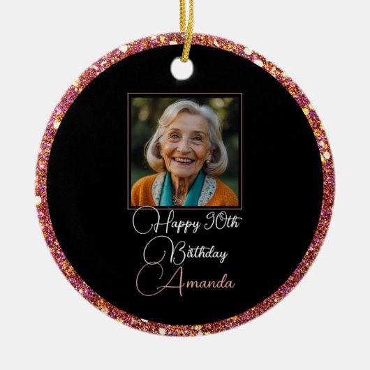 Unieke Bloemen Glitter 90ste Verjaardag Keramisch Ornament (Voorkant)