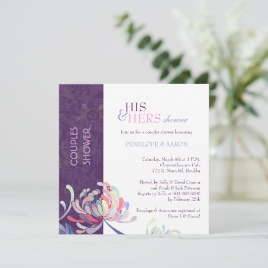 Unieke Bloemen Paarse Bruiloft Koppels Douche Kaart (Staand voorkant)