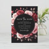 Unieke Bloemenkarmozijnrode bruiloft Save The Date (Staand voorkant)