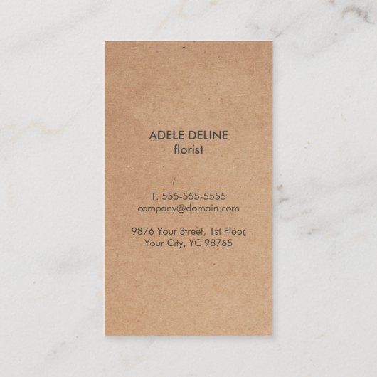 Unieke bloemflessenflank van kraftpapier (gedrukt) visitekaartje (Achterkant)