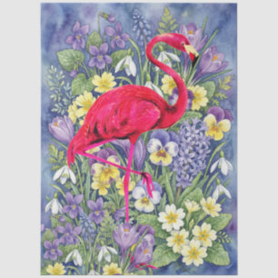 Unieke bloemige roze flamingo meubel decoupage tissuepapier