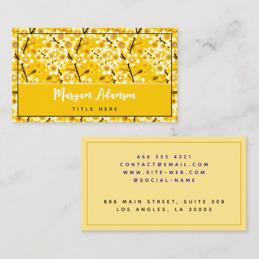 Unieke bloemige Rozen, elegant mosterdgoud Contactkaartje (Voorkant / Achterkant)