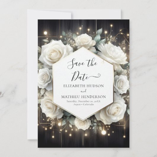 Unieke Bloom White Roses bruiloft Save The Date (Voorkant)