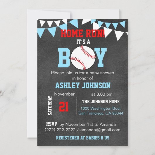 Unieke Blue Boy Baseball Baby Shower-uitvindingen Kaart (Voorkant)