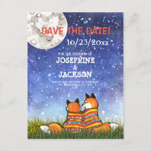 Unieke Blue Fox Maan Sterren Save the Date Bruilof Aankondigingskaart