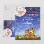 Unieke Blue Fox Maan Sterren Save the Date Bruilof Aankondigingskaart (Voorkant / Achterkant)