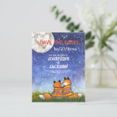 Unieke Blue Fox Maan Sterren Save the Date Bruilof Aankondigingskaart (Staand voorkant)
