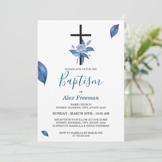 Unieke Blue Script Waterverf Roos Bloemendoop Kaart (Staand voorkant)