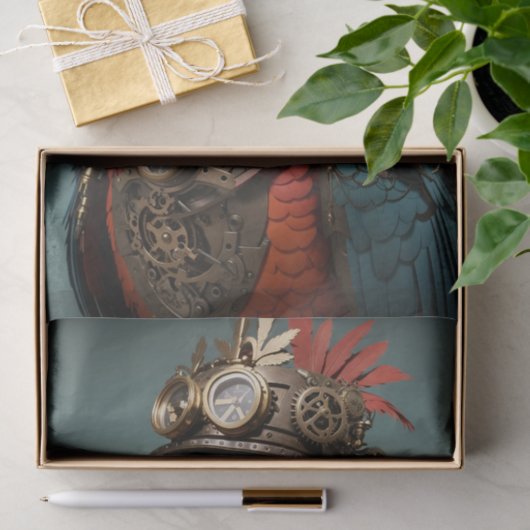 Unieke  Blue Steampunk Parrot Tissuepapier (Geschenk)
